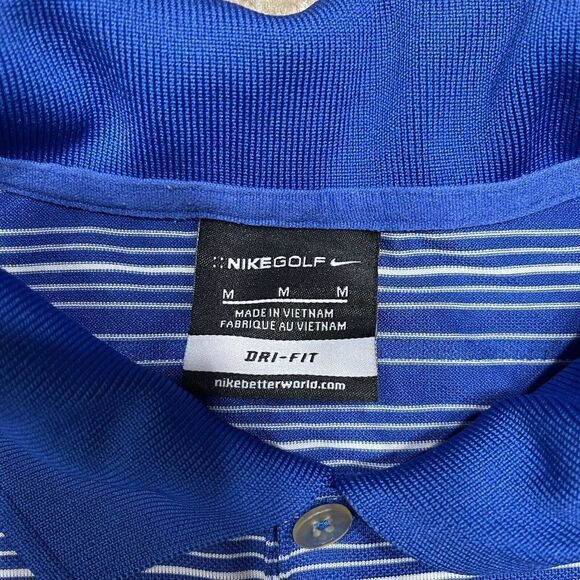 Nike Golf Dri-Fit Blue White Striped Blend Golf Polo Shirt Mens Size Medium - Picture 3 of 7